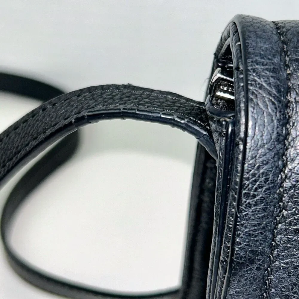 Rebecca Minkoff Black Quilted Front Flap Pebbled Leather Crossbody Bag Silver HW